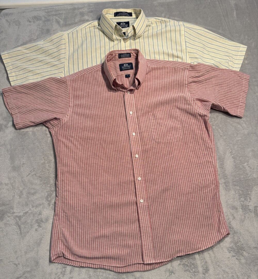 17 Stafford Dress Shirt Lot Short Sleeve Button Y2K Striped VTG Oxford OCBD